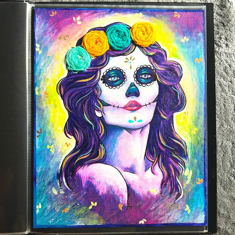 Original Day of the Dead makeup acrylic painting on canvas sheet